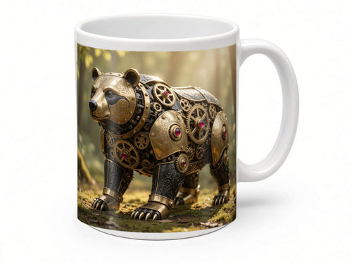 Clockwork bear mug from another angle, handmade in the UK