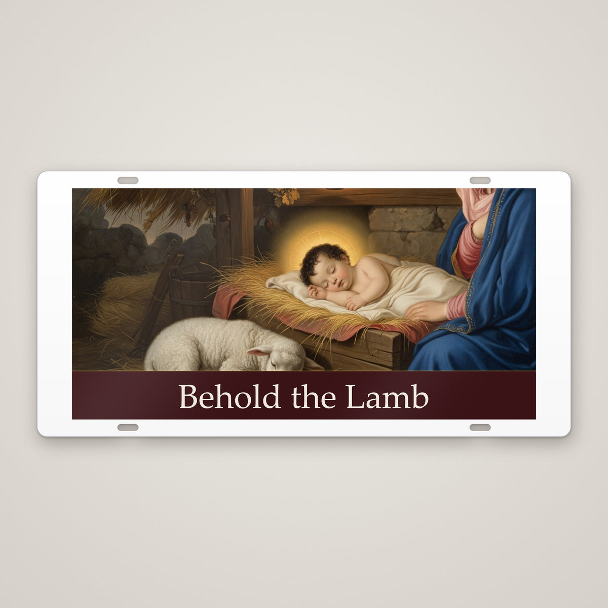 Behold the Lamb metal Christmas wall plaque – front view