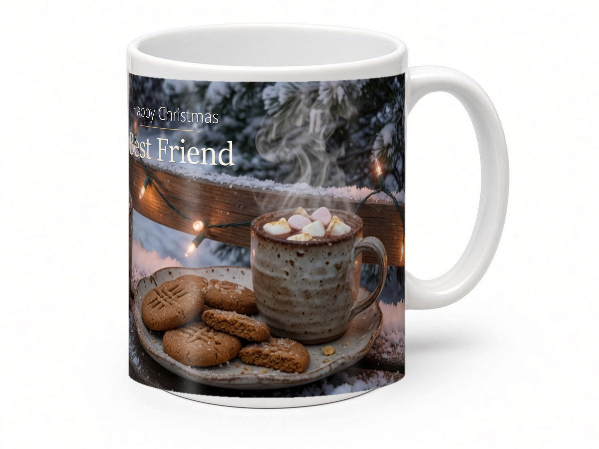 Happy Christmas Best Friend Mug – Hot Chocolate – handle view