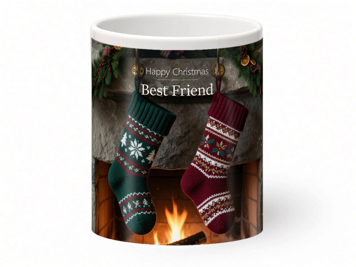 Happy Christmas Best Friend Mug – Fireside Stockings – front view