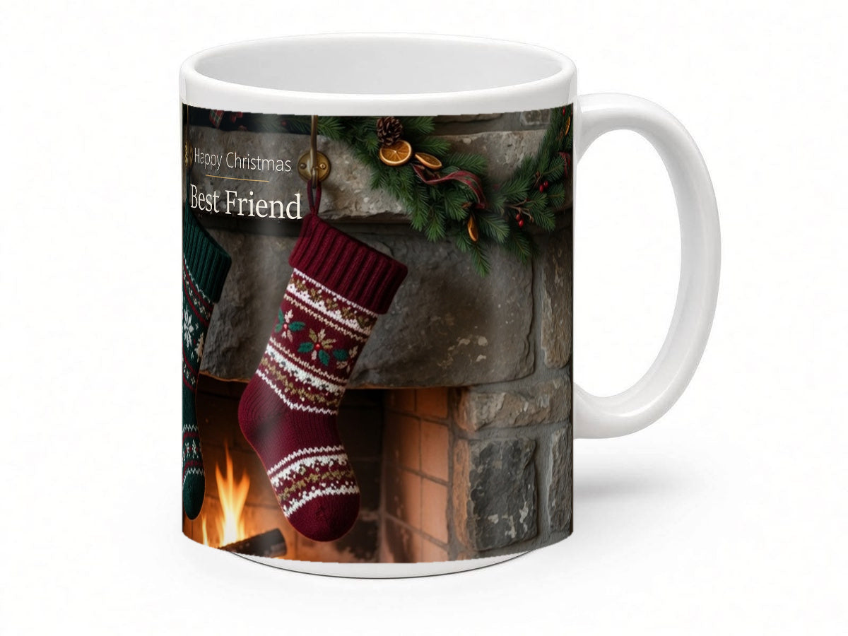 Happy Christmas Best Friend Mug – Fireside Stockings – handle view