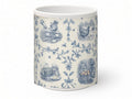 Blue toile breakfast mug, handmade UK gift