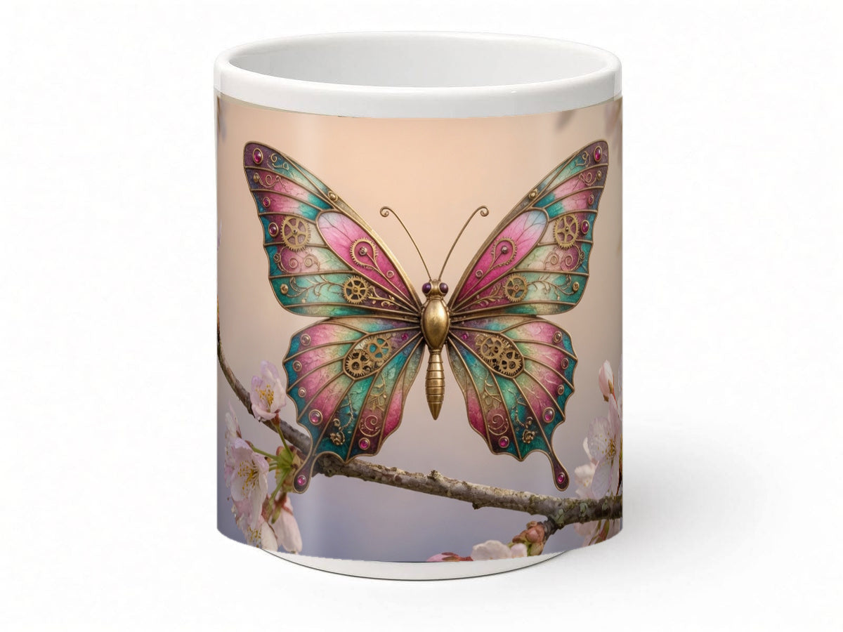 Clockwork butterfly mug, handmade UK gift