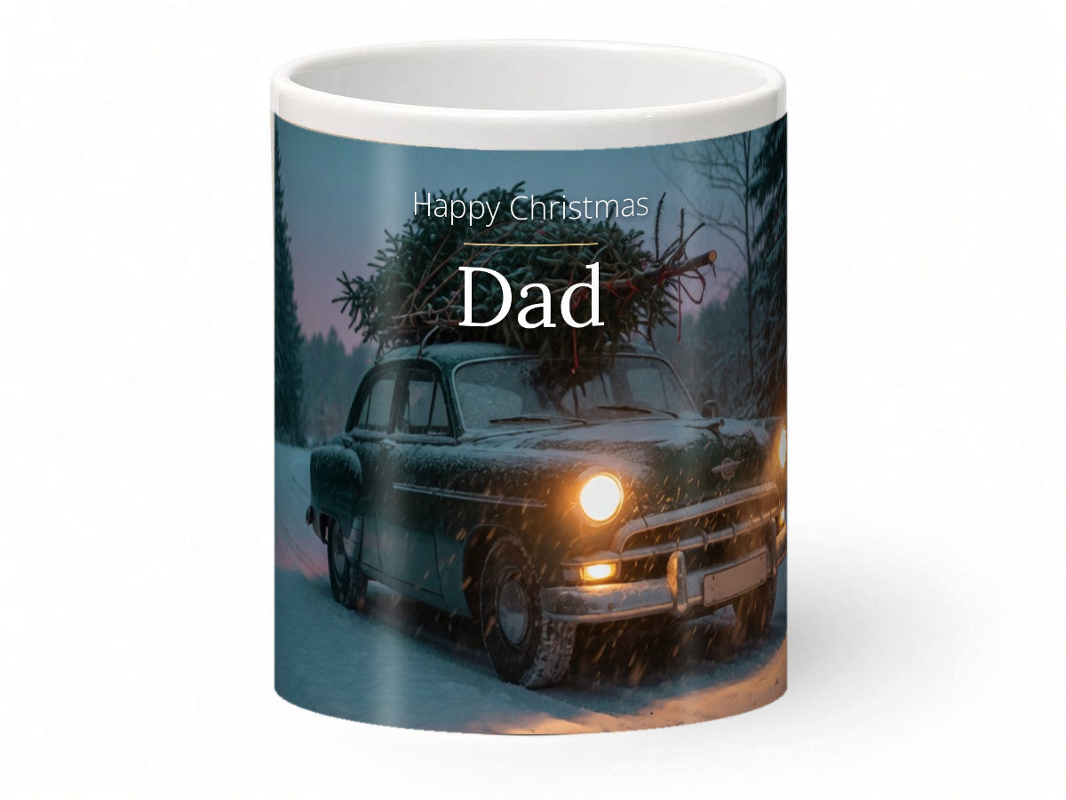 Happy Christmas Dad Mug – Bringing Home the Tree – front view