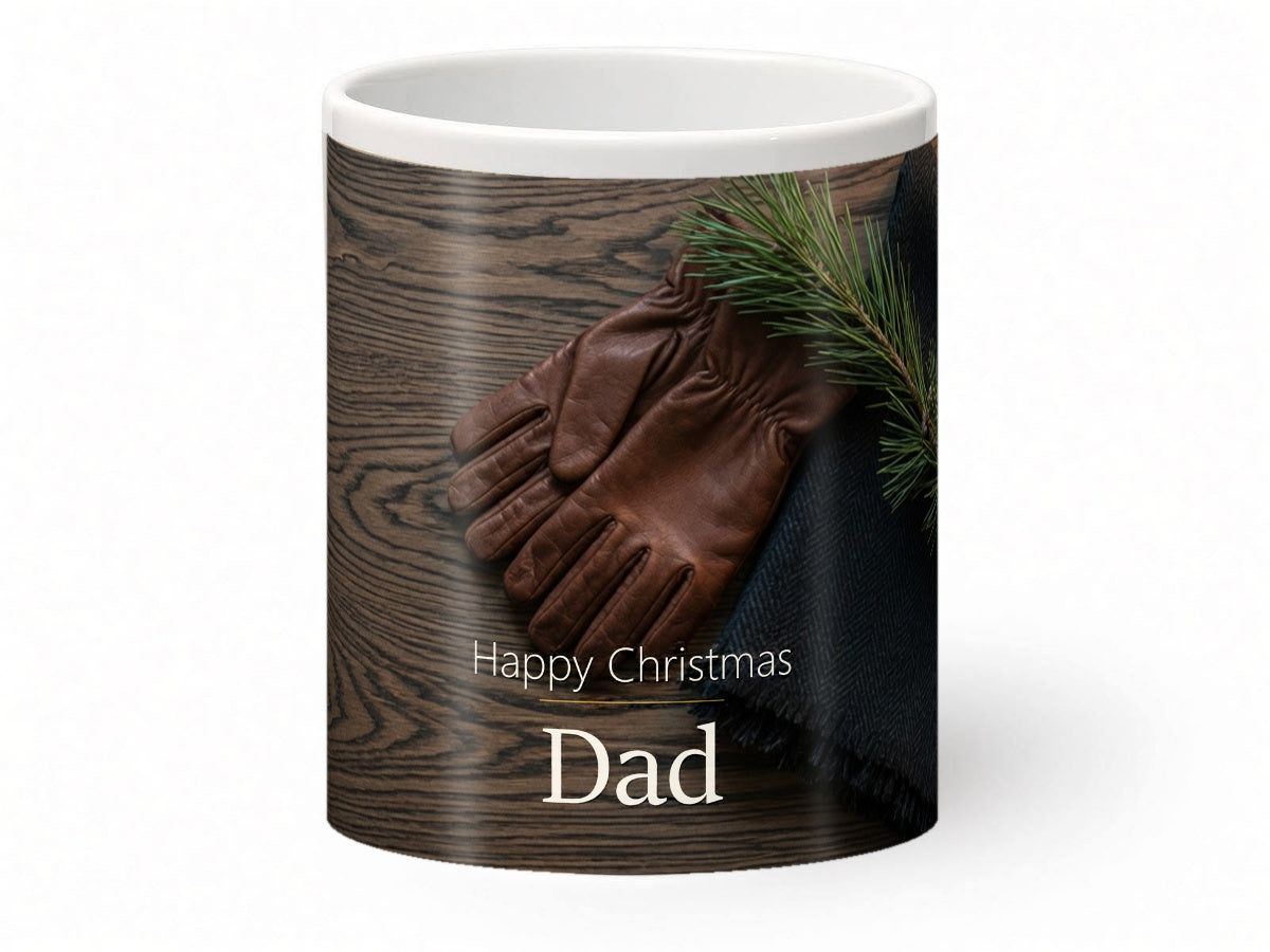 Happy Christmas Dad Mug – Leather Gloves – front view