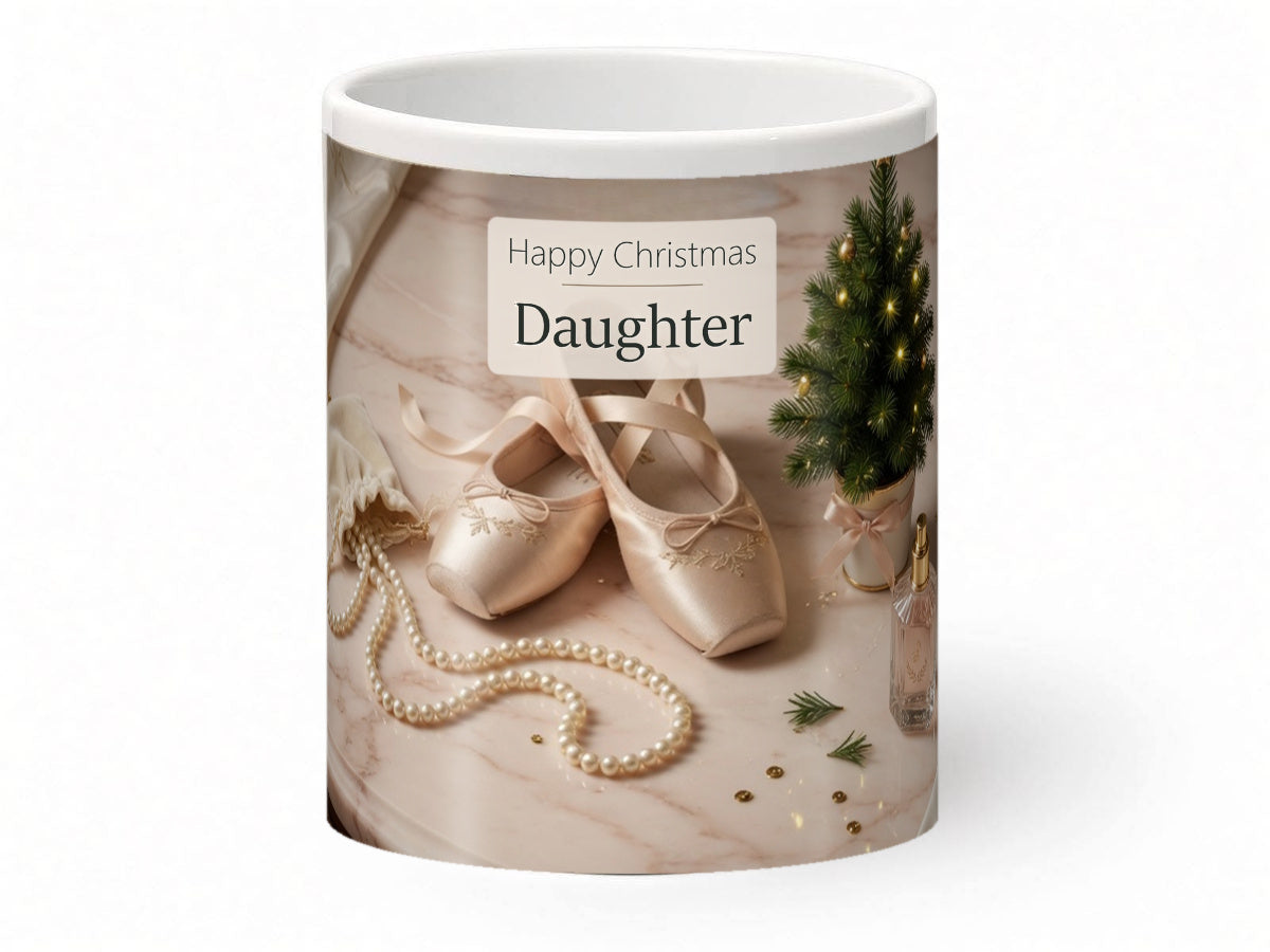 Happy Christmas Daughter Mug – Ballet & Pearls – front view
