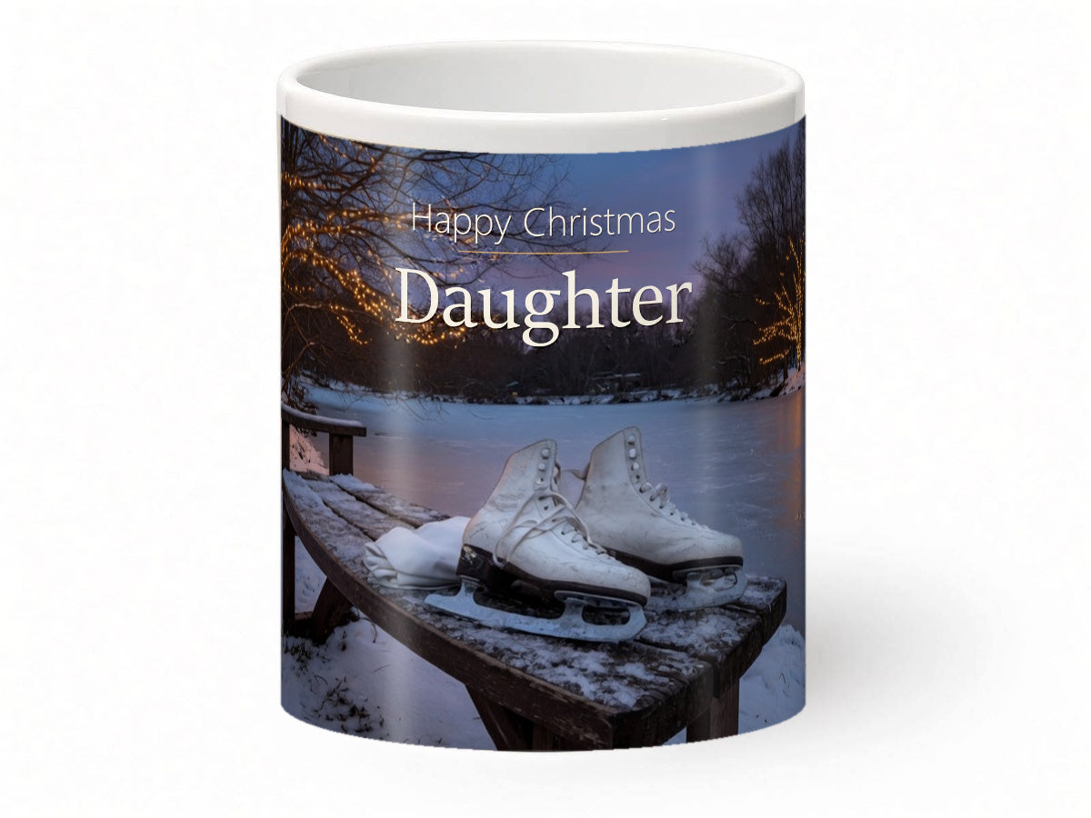 Happy Christmas Daughter Mug – Ice Skates – front view