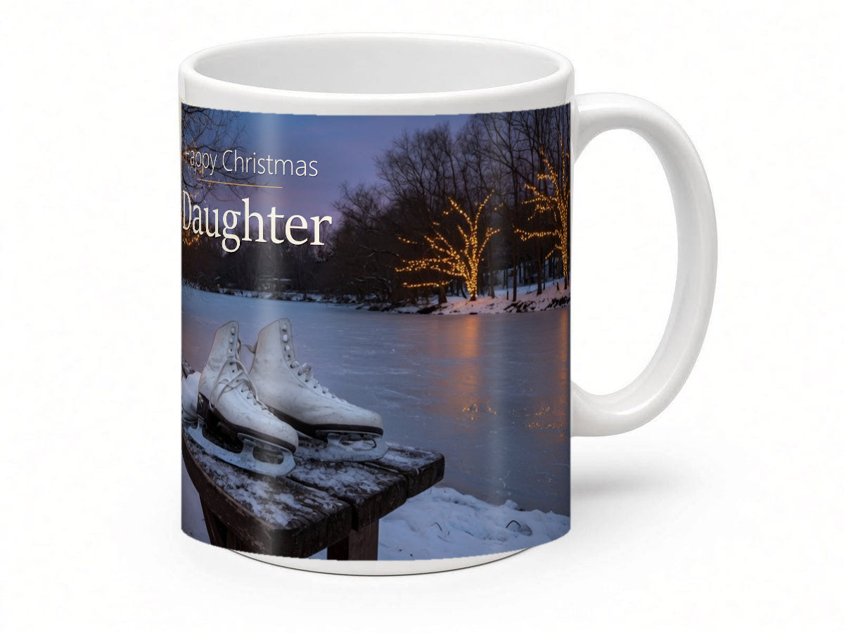 Happy Christmas Daughter Mug – Ice Skates – handle view