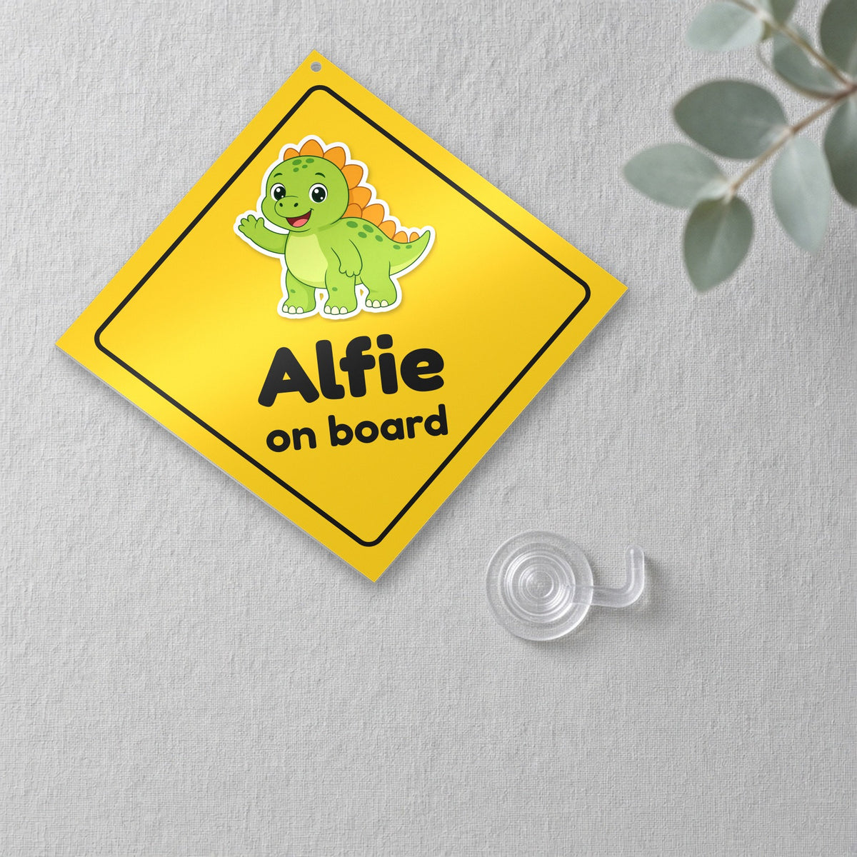 Personalised Dinosaur On Board metal car window sign close-up