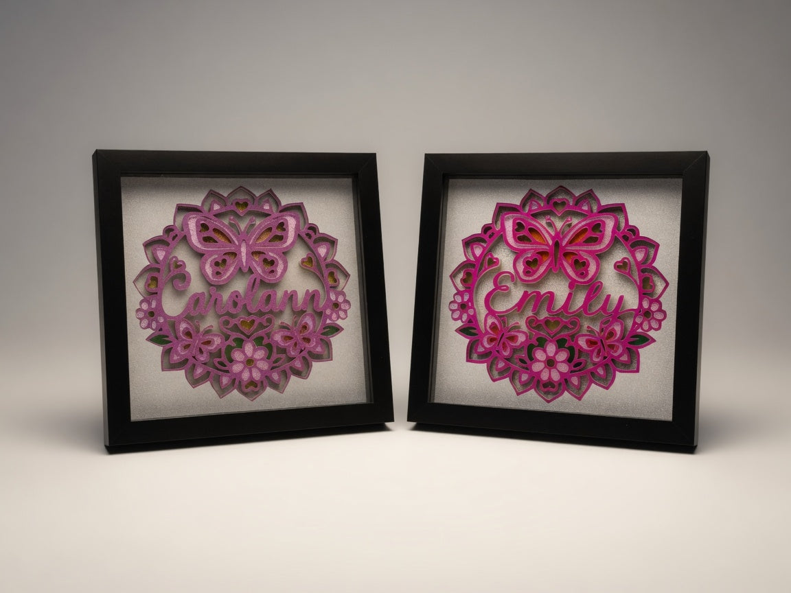 Personalised butterfly name shadow box, handmade UK gift