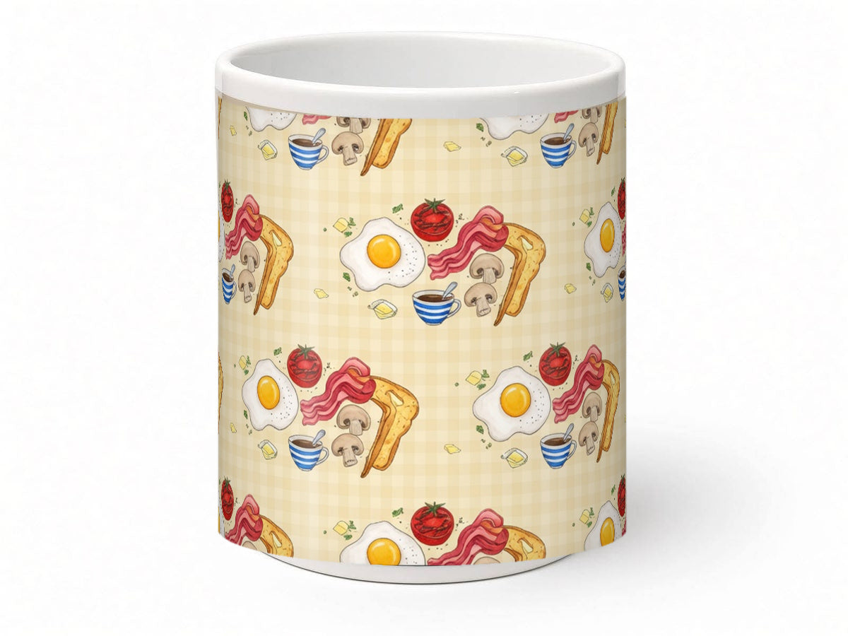Fried egg breakfast pattern mug, handmade UK gift
