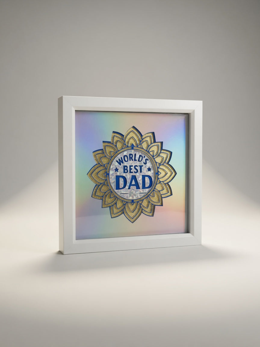 World's Best Dad shadow box from another angle, handmade in the UK