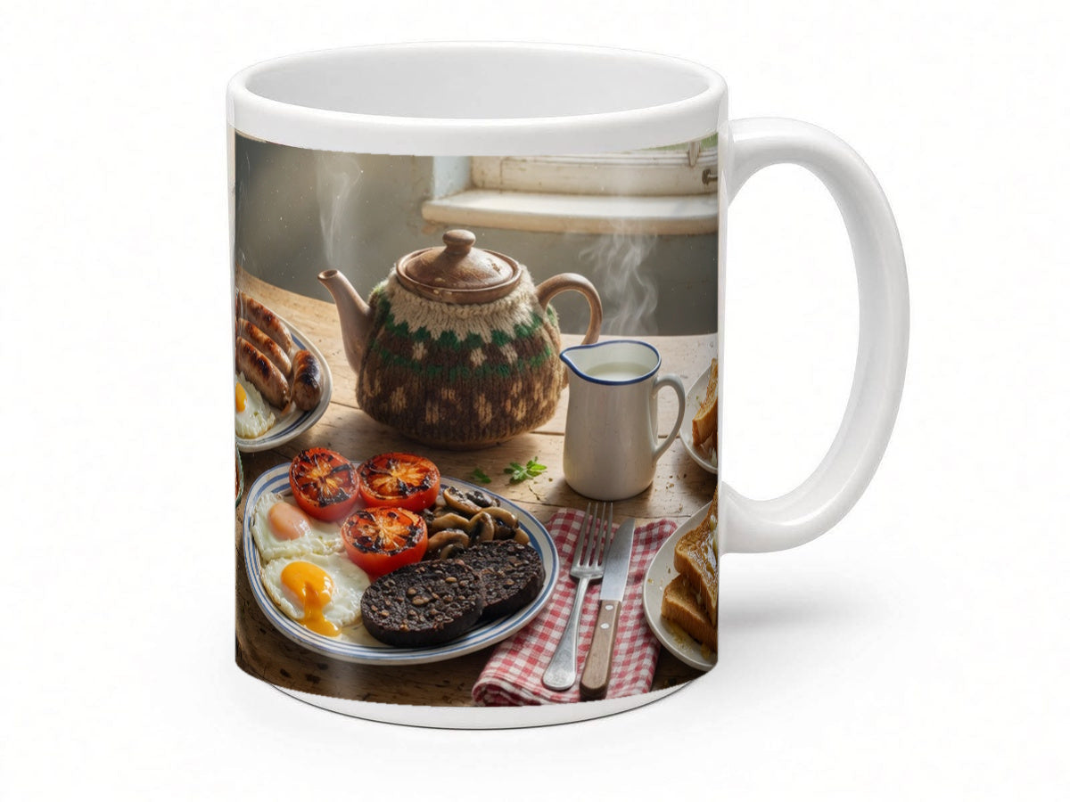 Full english breakfast mug from another angle, handmade in the UK