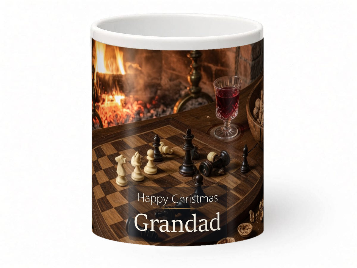 Happy Christmas Grandad Mug – Fireside Chess – front view