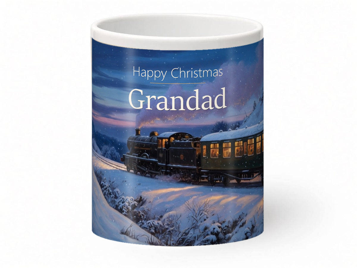 Happy Christmas Grandad Mug – Winter Steam Train – front view