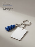Personalised double sided MDF photo keyring with blue tassel