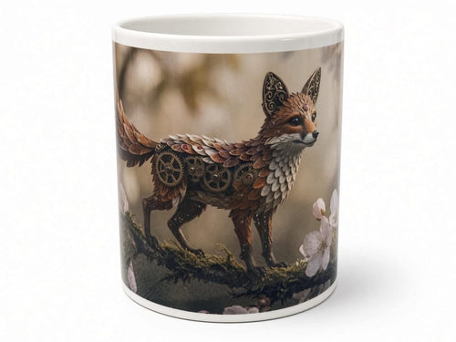 Clockwork fox mug, handmade UK gift