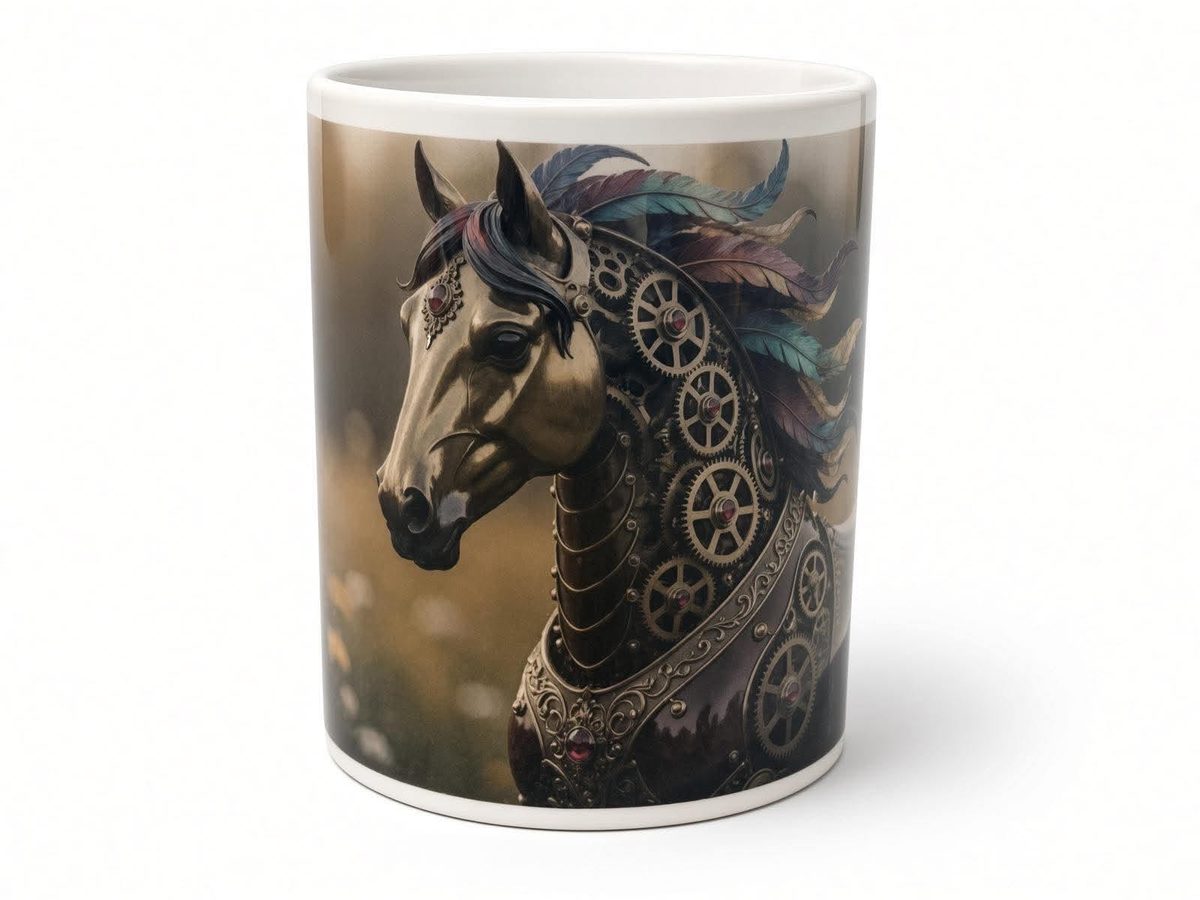 Clockwork horse mug, handmade UK gift