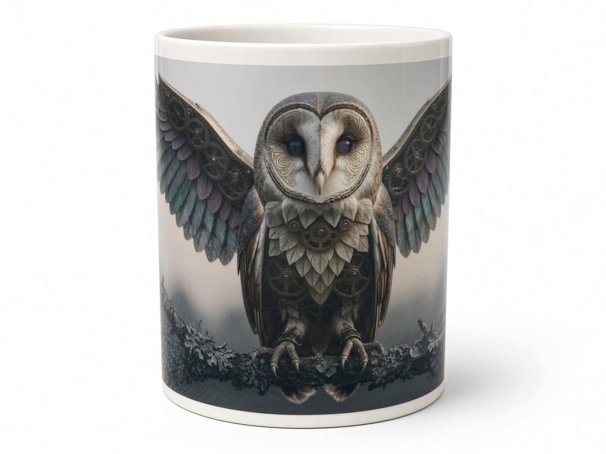 Clockwork owl mug, handmade UK gift