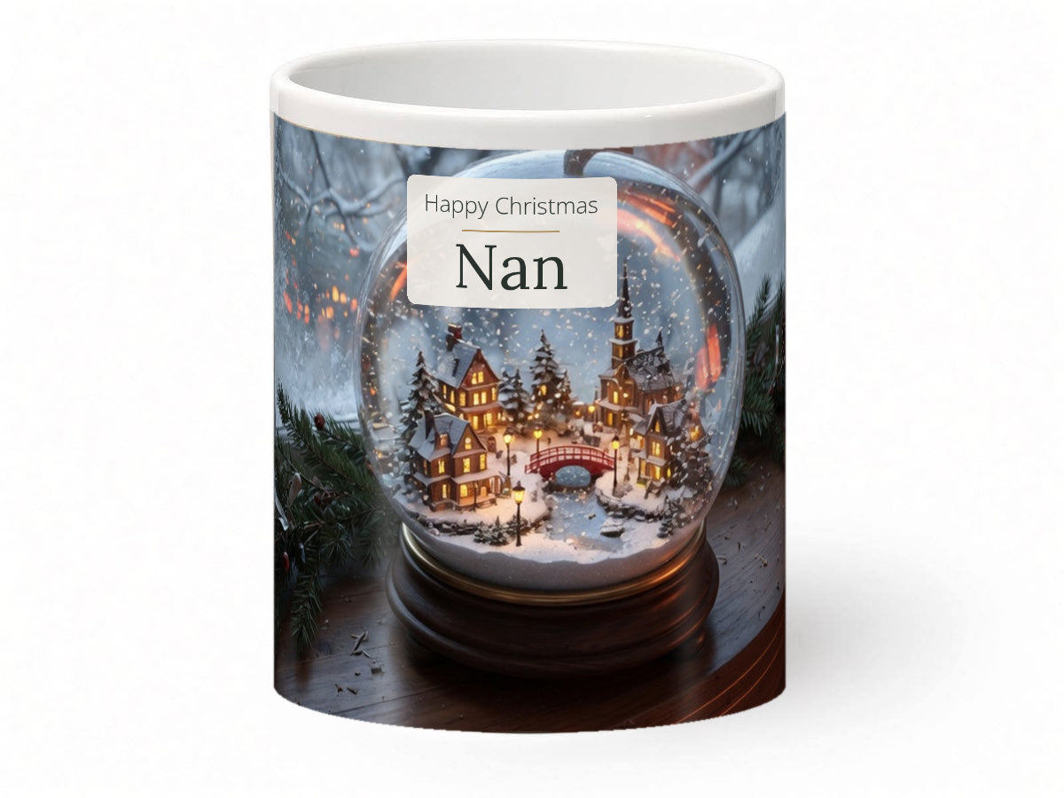 Happy Christmas Nan Mug – Snow Globe Village – front view