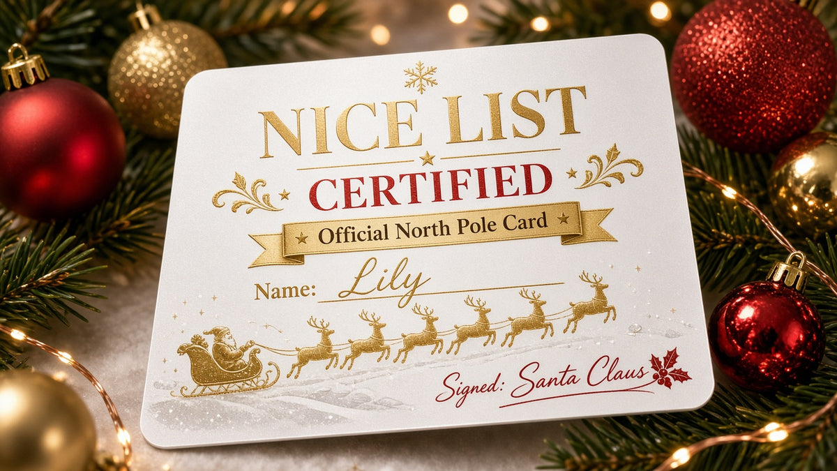 Nice List certified personalised metal card, a fun Christmas gift