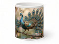 Clockwork peacock mug, handmade UK gift