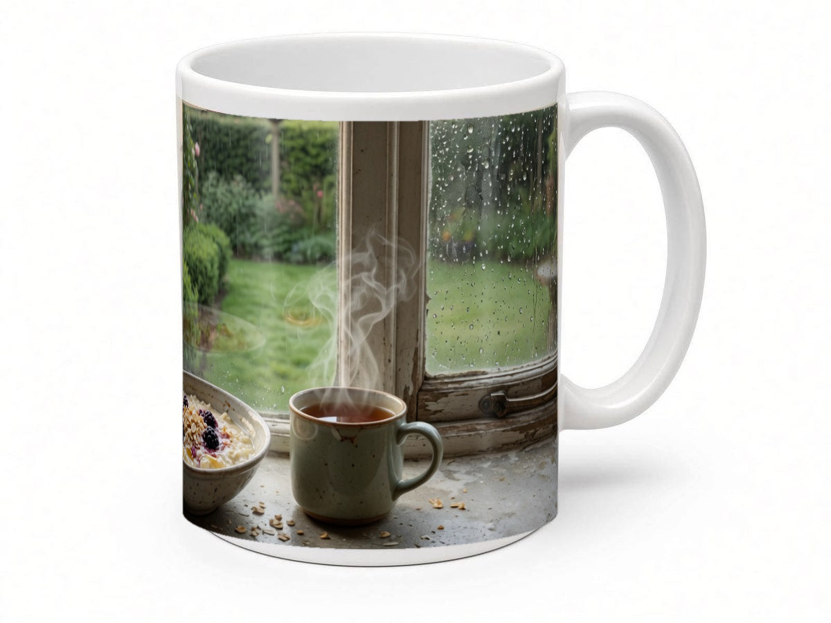 Rainy day porridge mug from another angle, handmade in the UK