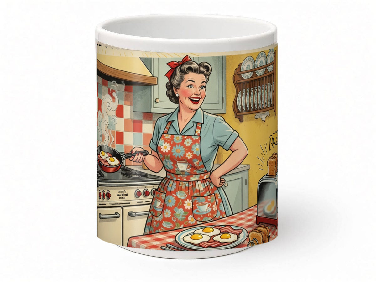 Retro kitchen breakfast mug, handmade UK gift