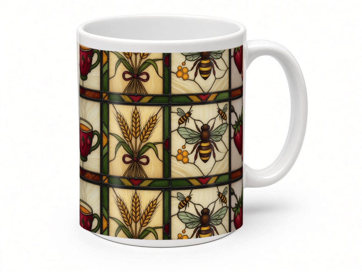 Stained glass breakfast mug from another angle, handmade in the UK