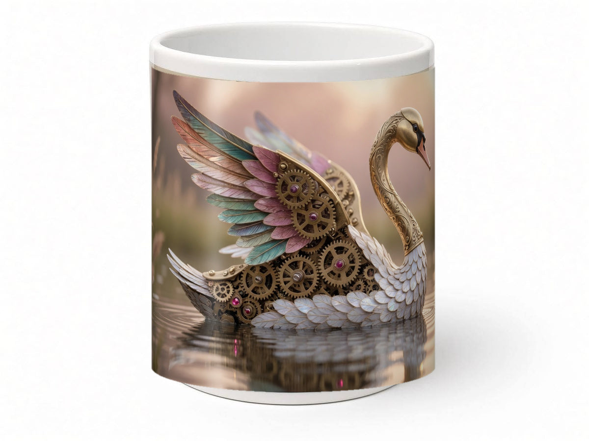Clockwork swan mug, handmade UK gift