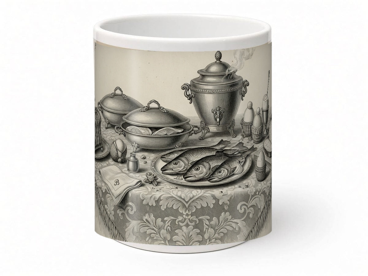 Victorian breakfast engraving mug, handmade UK gift