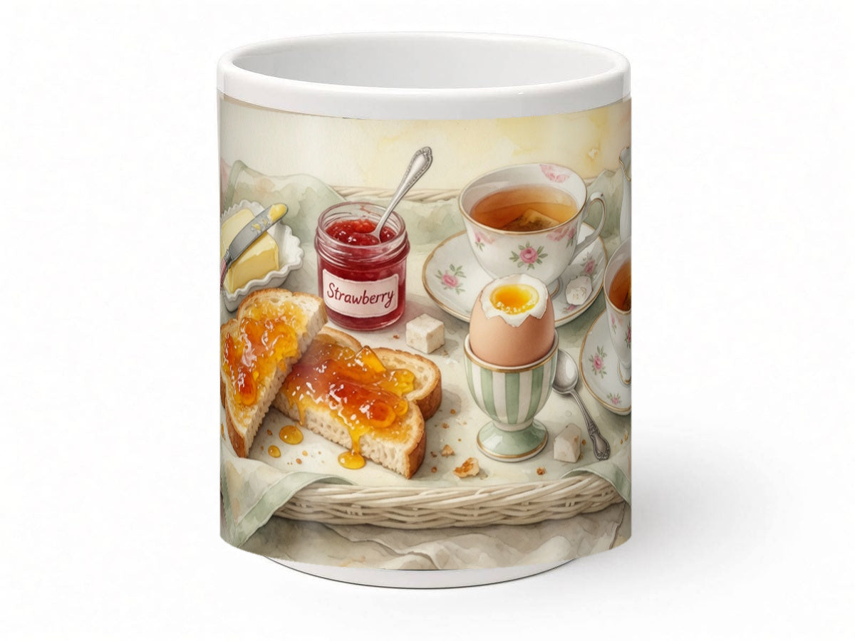 Watercolour breakfast tray mug, handmade UK gift